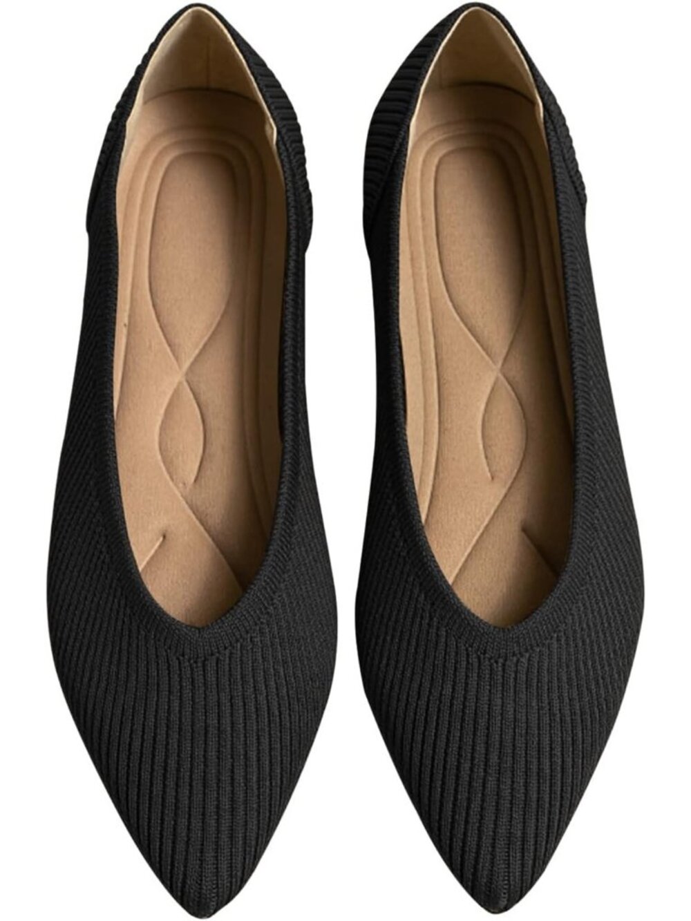 Womens Black Pointed Toe Knit Ballet Comfortable Dressy Solid Slip On Flat Shoes